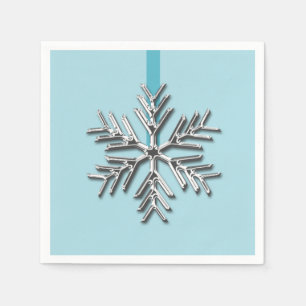 Silver Snowflake Winter Blue Ribbon Christmas Xmas Napkin