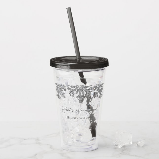 Silver Snowflake Winter Bridal Shower Acrylic Tumbler (Front Ice)