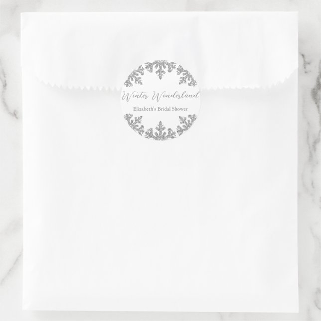 Silver Snowflake Winter Bridal Shower Classic Round Sticker (Bag)