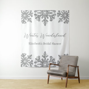 Silver Snowflake Winter Bridal Shower Tapestry