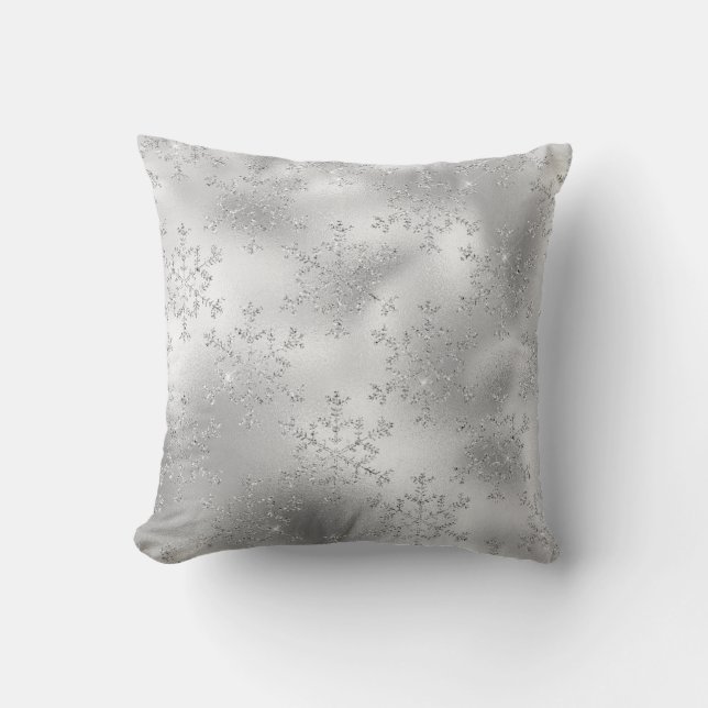 Silver Snowflake Winter Christmas Pillow (Front)