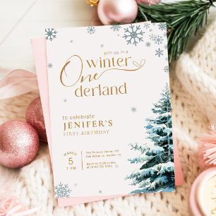 Silver Snowflake Winter Onderland 1st Birthday Invitation