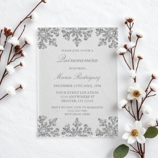 Silver Snowflake Winter Quinceanera Acrylic Invitations (Creator Uploaded)