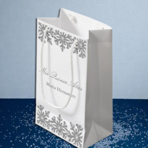 Silver Snowflake Winter Quinceanera Small Gift Bag