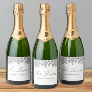 Silver Snowflake Winter Quinceanera Sparkling Wine Label