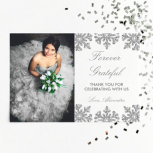 Silver Snowflake Winter Quinceanera Thank You Card