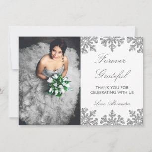 Silver Snowflake Winter Quinceanera Thank You Card