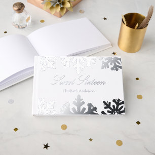 Silver Snowflake Winter Sweet 16 Guest Book