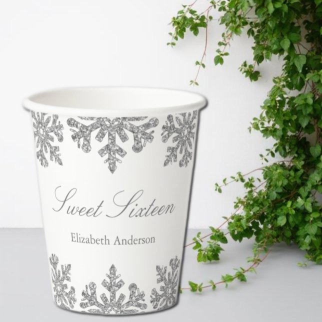 Silver Snowflake Winter Sweet 16 Paper Cups (Creator Uploaded)