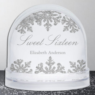 Silver Snowflake Winter Sweet 16 Snowglobe