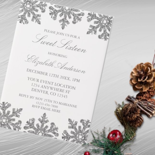 Silver Snowflake Winter Sweet 16 Vellum Invitations (Creator Uploaded)