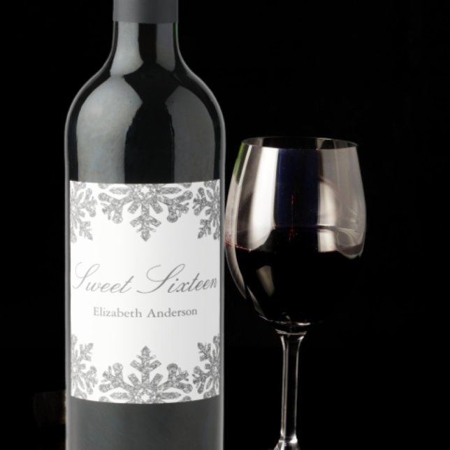 Silver Snowflake Winter Sweet 16 Wine Label (Creator Uploaded)