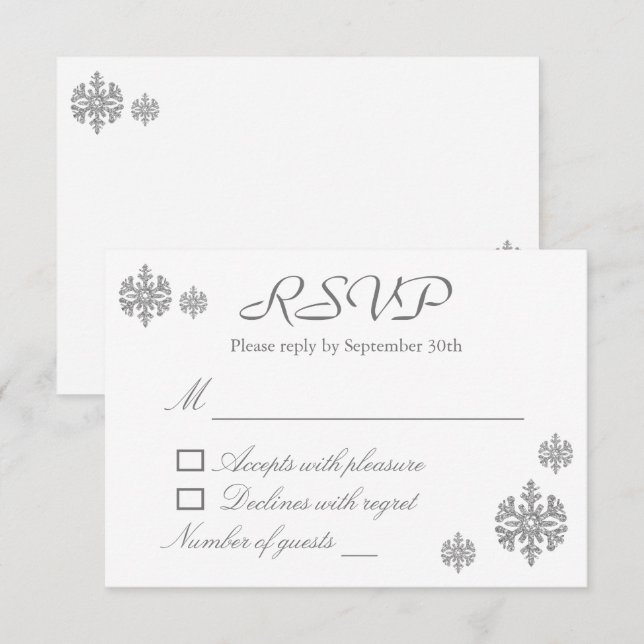 Silver Snowflake Winter Sweet Sixteen RSVP Card (Front/Back)