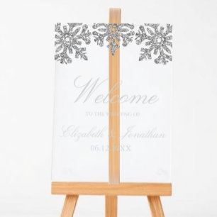 Silver Snowflake Winter Wedding Acrylic Sign