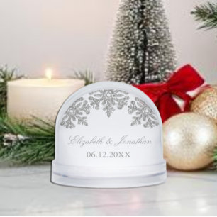 Silver Snowflake Winter Wedding Snowglobe