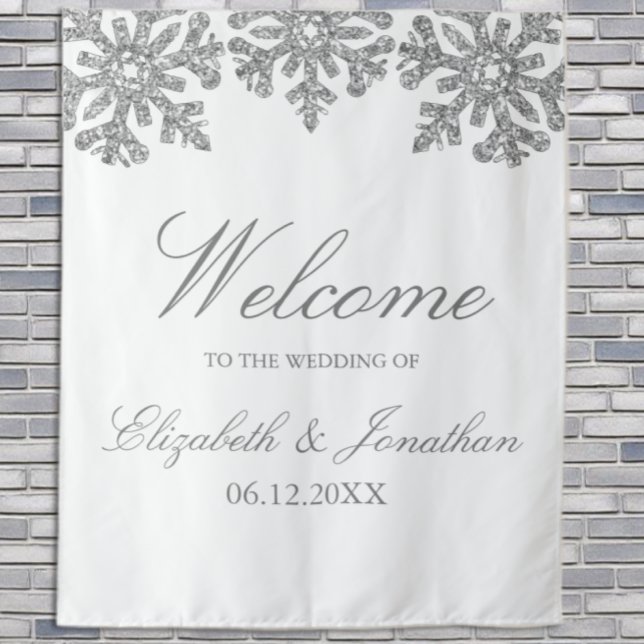 Silver Snowflake Winter Wedding Tapestry (Creator Uploaded)