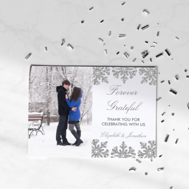 Silver Snowflake Winter Wedding Thank You Card (Creator Uploaded)