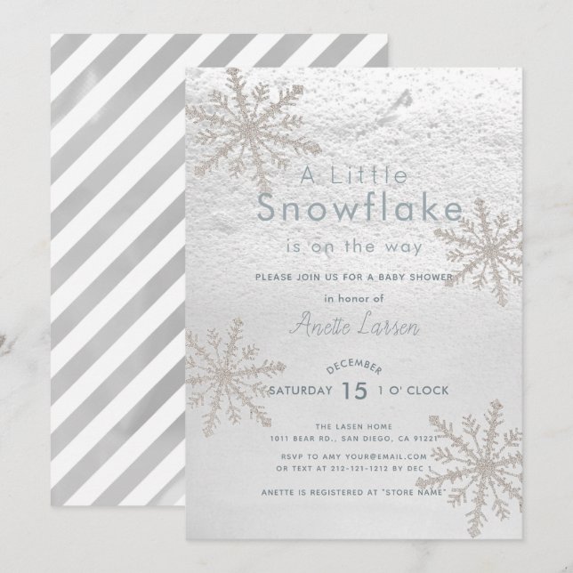Silver Snowflake Winter White Baby Shower Invitation (Front/Back)