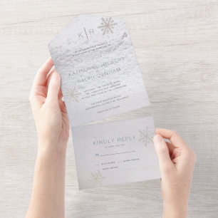 Silver Snowflake Winter White Wedding All In One Invitation