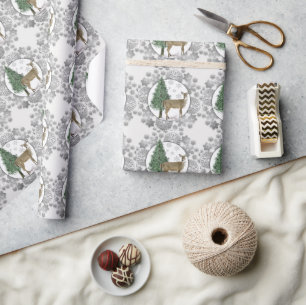 Silver Snowflake with Whitetail Deer  Wrapping Paper
