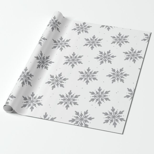 Silver Snowflake Wrapping Paper (Unrolled)