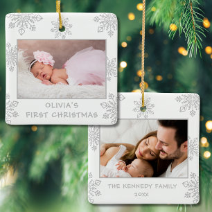 Silver Snowflakes  2 Photo  Baby's First Christmas Ceramic Ornament