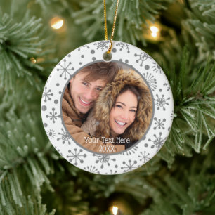 Silver Snowflakes 2 Photos Personalised Ceramic Tree Decoration