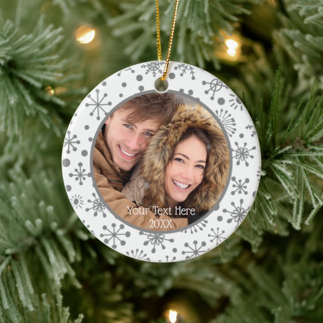 Silver Snowflakes 2 Photos Personalised Ceramic Tree Decoration (Tree)