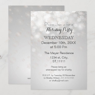 silver snowflakes and bokeh holiday party Invites
