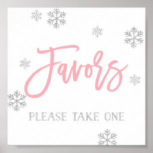 Silver Snowflakes and Pink Chic Favour Sign