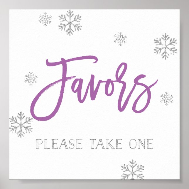 Silver Snowflakes and Purple Chic Favour Sign (Front)