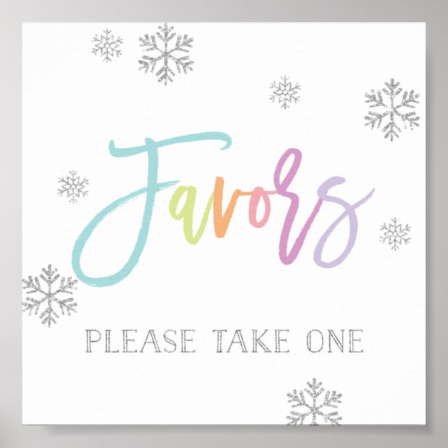 Silver Snowflakes and Rainbow Chic Favor Sign (Front)