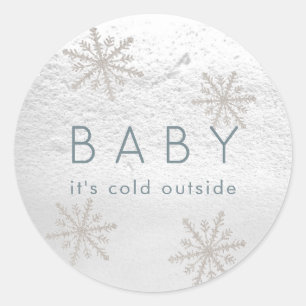 Silver Snowflakes Baby It's Cold Outside Classic Round Sticker