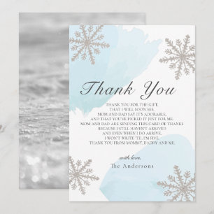 Silver Snowflakes Blue Baby Shower Thank You Card