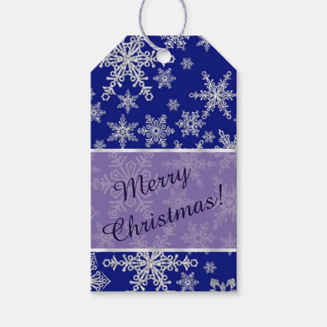 Silver Snowflakes Blue Christmas Gift Tags (Front)