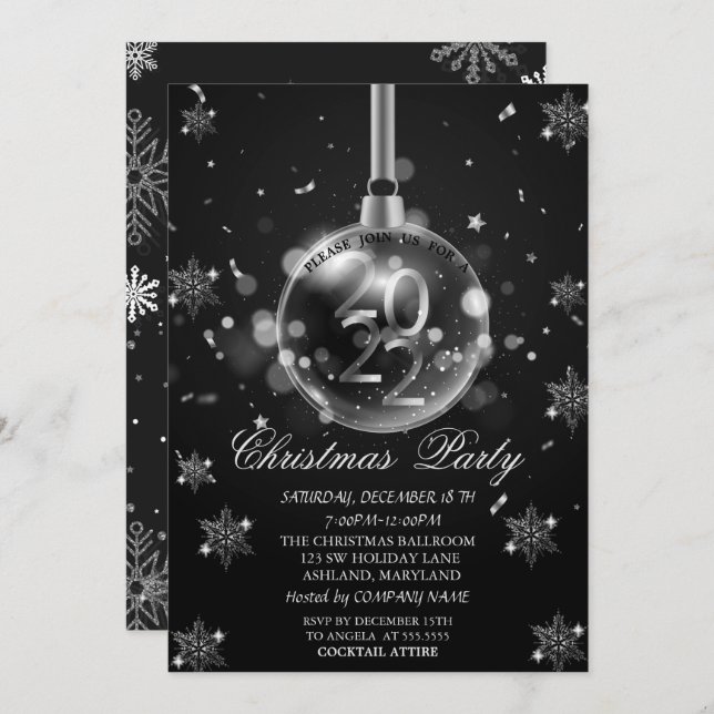 Silver Snowflakes, Christmas Ball 2022 Party Invitation (Front/Back)