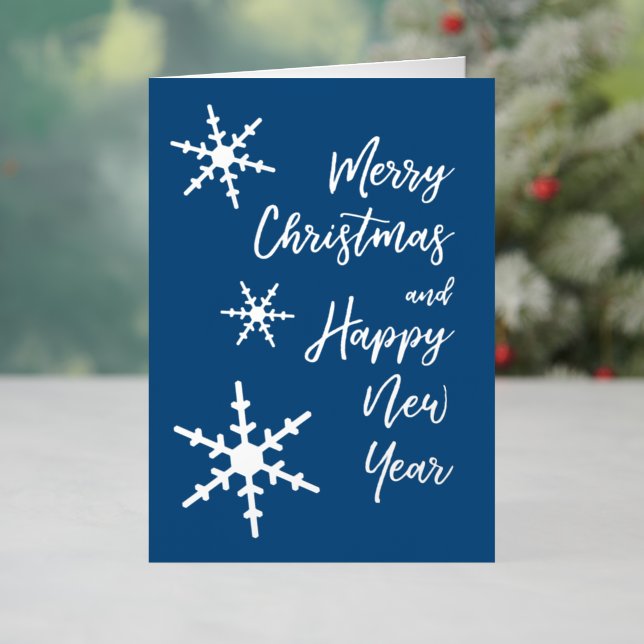 Silver Snowflakes Christmas Happy New Year Blue Foil Holiday Card (Holiday In Situ)