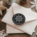 Silver Snowflakes Christmas Return address label<br><div class="desc">Merry Christmas Calligraphy Script with black background and silver snowflake sticker template. Personalise it and use for Holiday cards mailing.</div>