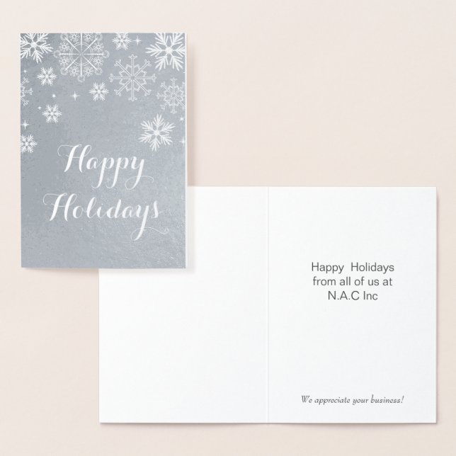 Silver Snowflakes Corporate Holiday Greeting Foil Card (Display)