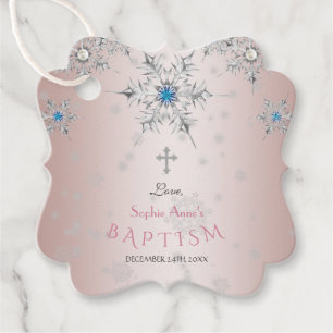 Silver Snowflakes Crystals Blue Pearl Pink Baptism Favour Tags