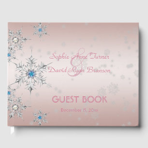 Silver Snowflakes Crystals Pink Pearls Wedding Guest Book