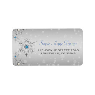 Silver Snowflakes Crystals Silver Pearls Wedding Label