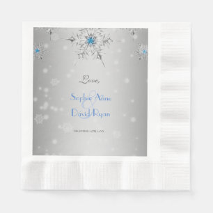 Silver Snowflakes Crystals Silver Pearls Wedding Napkin
