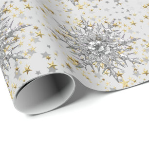 Silver Snowflakes & Diamond Wrapping Paper
