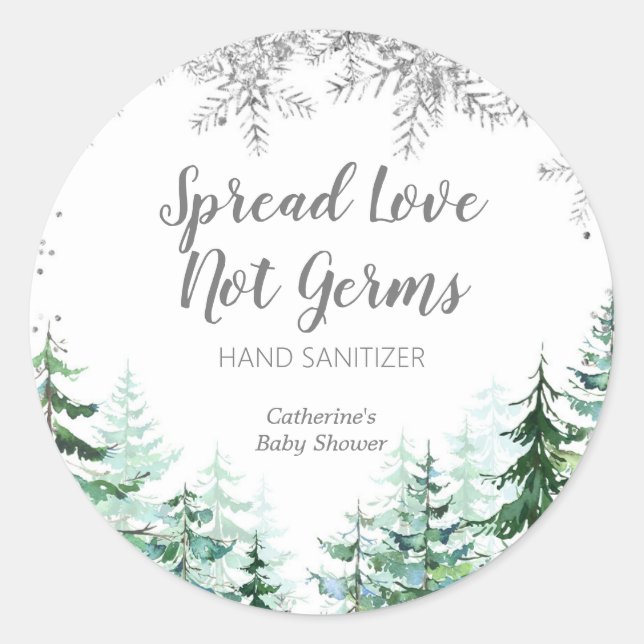Silver snowflakes forest Hand Sanitizers Label (Front)