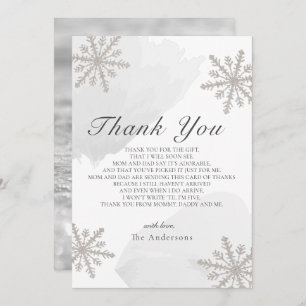 Silver Snowflakes Grey Baby Shower Thank You Card