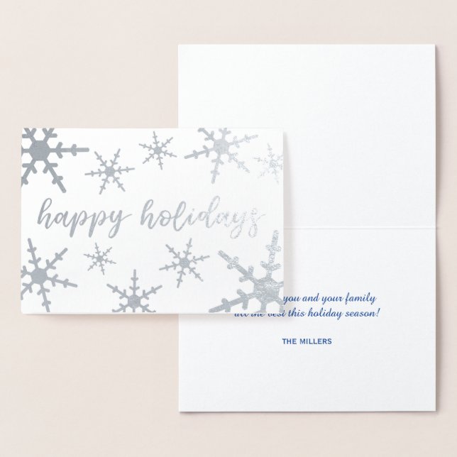 Silver Snowflakes Happy Holidays Script Foil Card (Display)