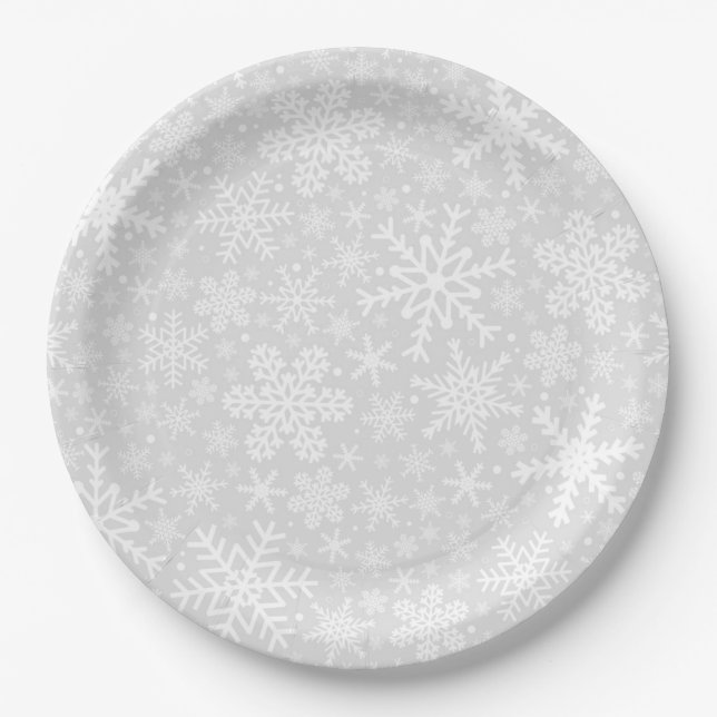 SILVER SNOWFLAKES | Holiday Paper Plates (Front)