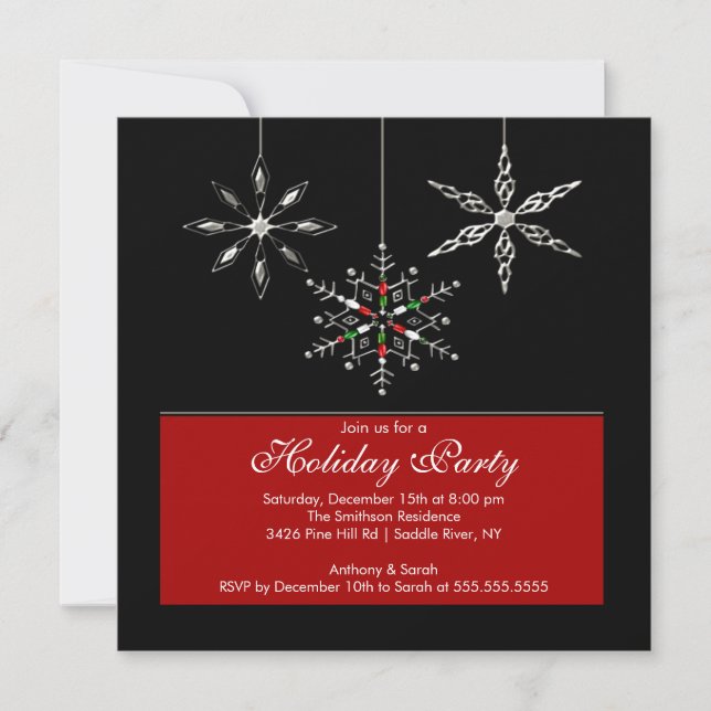 Silver Snowflakes Holiday Party Invitation (Front)