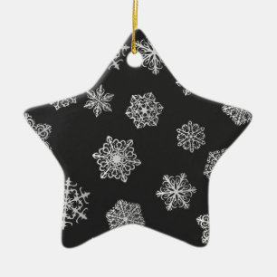 Silver snowflakes on a black background ceramic tree decoration
